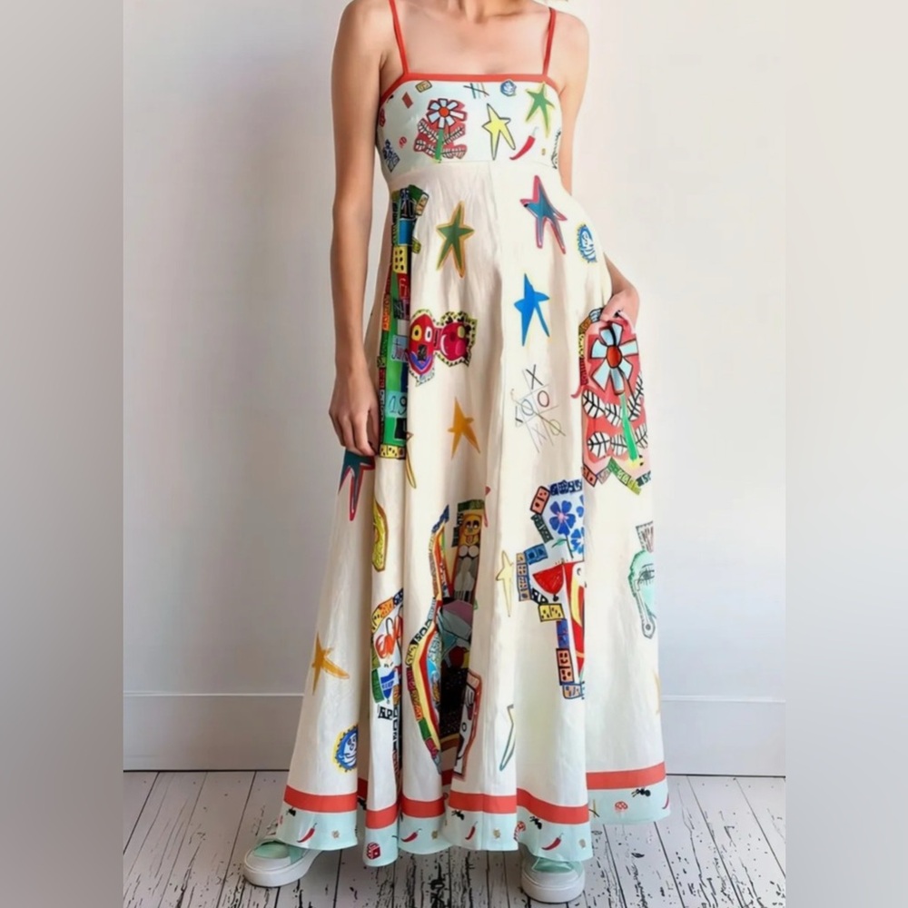 Graffiti Art Graphic Midi Colorful Sundress